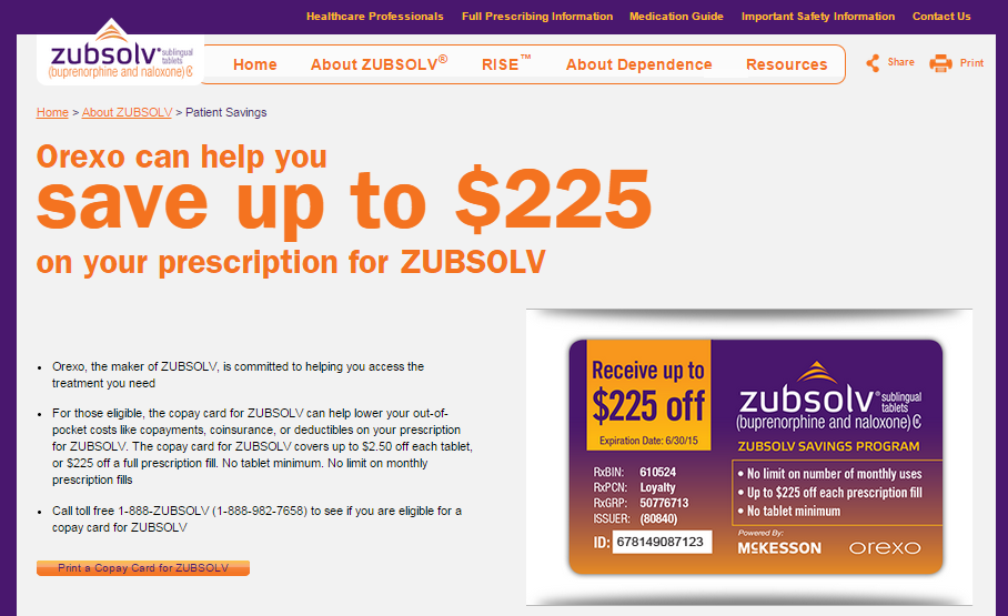 Zubsolv 225 Copay Site DrugCouponSave